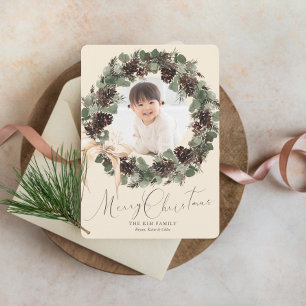 Cartão De Festividades Boho Wreath com o Natal da Foto do Arco