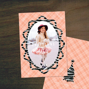 Cartão De Festividades Boho Zebra & Plaid Oval Foto Natal