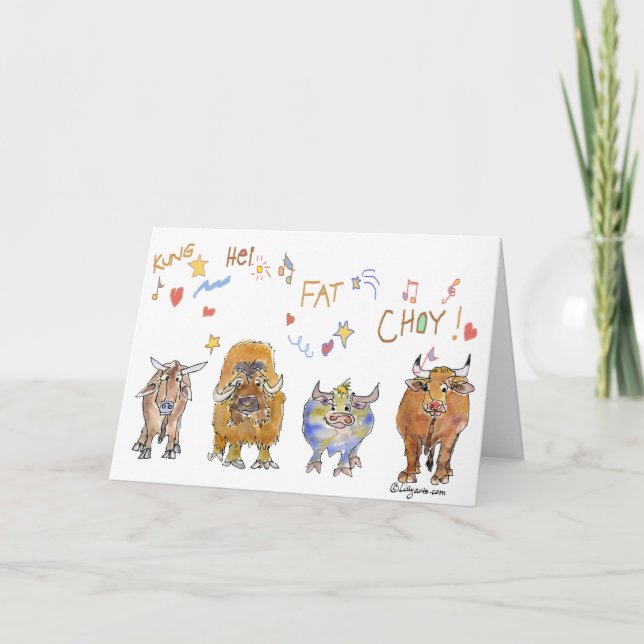 Cartão De Festividades Boi chinês dos desenhos animados do ano novo (Frente)