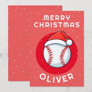 Cartão De Festividades Bola de Beisebol Chapéu Vermelho do Papai Noel Nom