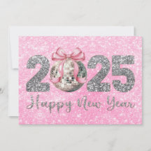 Bola de Discoteca de Ano Novo Feliz 2025 Arco Rosa