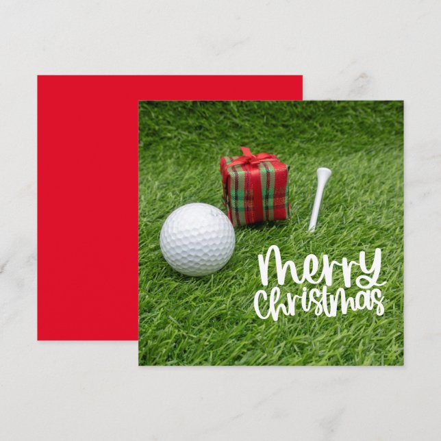 Cartão De Festividades Bola de golfe com tee de Natal para o feriado do g (Frente/Verso)