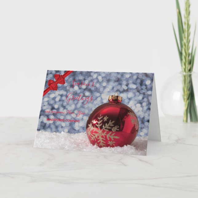 Cartão De Festividades Bola de Natal Vermelha, Arco Vermelho, Saudação Co (Frente)