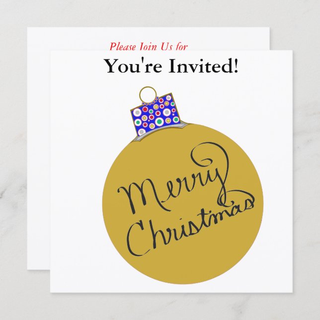 Cartão De Festividades Bola de Ornamento Dourada da Festa de Natal (Frente/Verso)