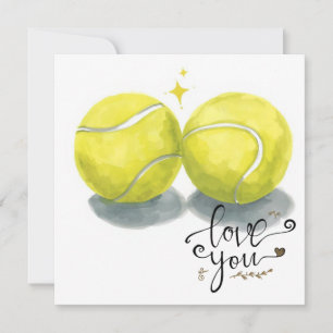 Cartão De Festividades Bola de tênis com LOVE em quadra azul