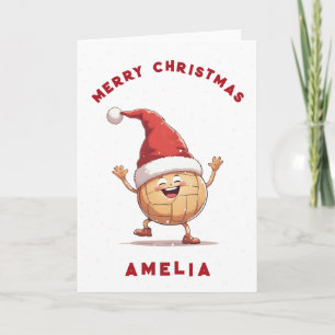 Cartão De Festividades Bola de Volei com Nome de Papai Noel Vermelho Nata