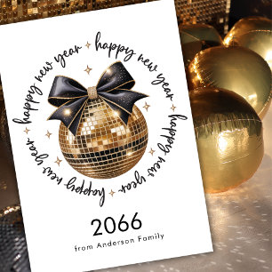 Cartão De Festividades Bola Dourada Laço Preto Feliz Ano Novo 2026 Não Fo