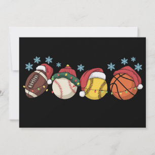 Cartão De Festividades Bolas de Esportes de Natal Luzes Papai Noel Famíli