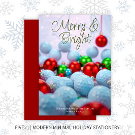 Cartão De Festividades Bolas de Golfe e ornamentos brilhantes ・ Vermelho