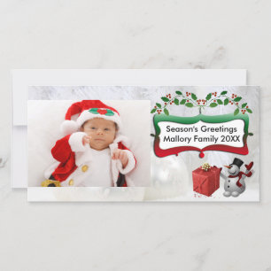 Cartão De Festividades Bolas de Natal Brancas, Homem de Neve, Árvores, H