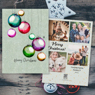 Cartão De Festividades Bolas de Natal Coloridas 4 Colagem de Fotos da Fam