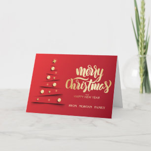 Cartão De Festividades Bolas de Natal Elegantes Árvore de Natal Vermelha