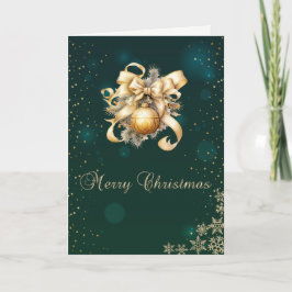 Cartão De Festividades Bolas de Natal em Faux Dourado Verdes,Flocos de Ne
