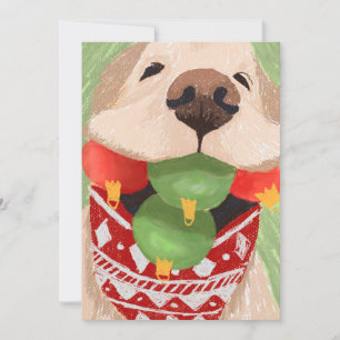 Cartão De Festividades Bolas de Natal na Boca do Golden Retriever Engraça