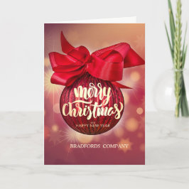 Cartão De Festividades Bolas de Natal Vermelhas Bokeh Empresa de Natal