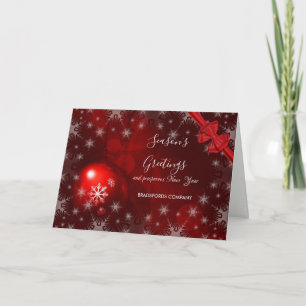 Cartão De Festividades Bolas de Natal Vermelhas, Laço Vermelho, Saudação 