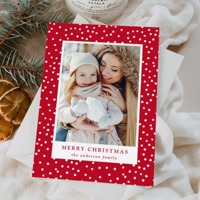 Cartão De Festividades Bolas de Neve Vermelhas e Brancas 2 Foto (Criador carregado)