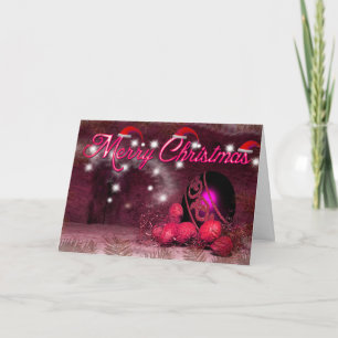 Cartão De Festividades Bolas Decorativas Rosa Vermelho e Roxo Feliz Natal