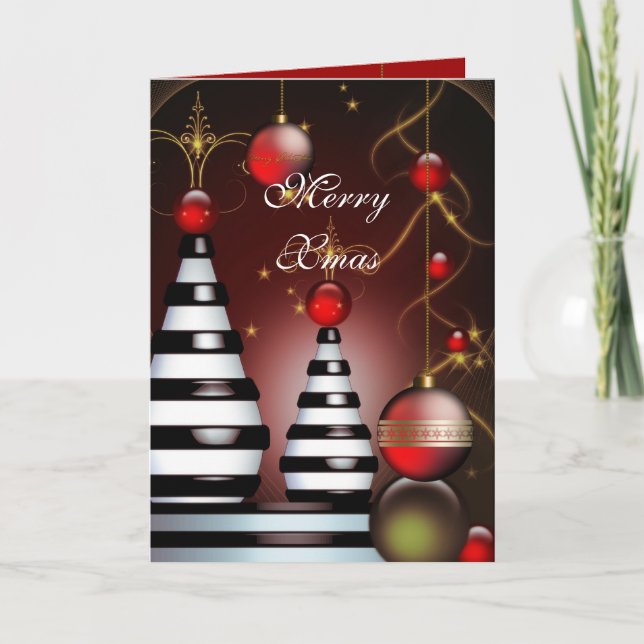 Cartão De Festividades Bolas Vermelhas Merry Xmas (Frente)