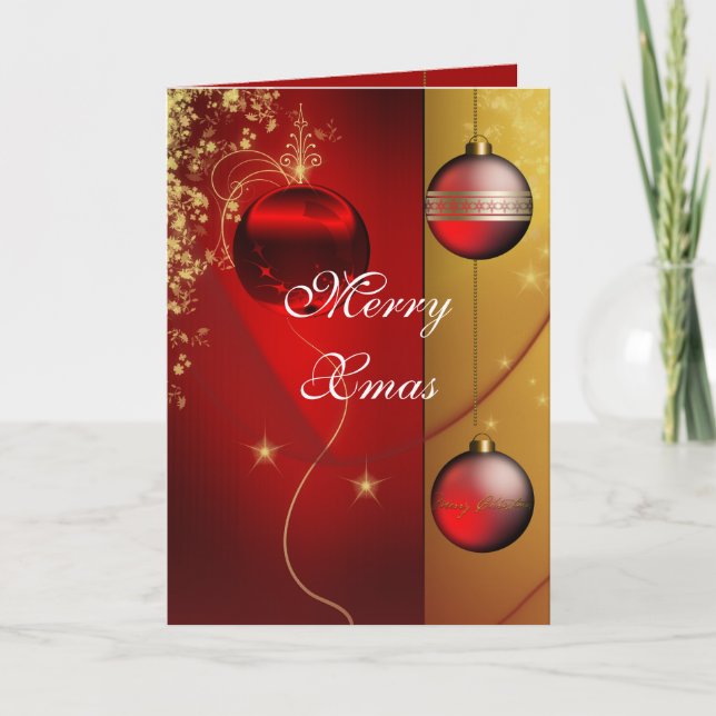 Cartão De Festividades Bolas Vermelhas Merry Xmas (Frente)