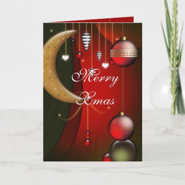 Cartão De Festividades Bolas Vermelhas Merry Xmas (Frente)