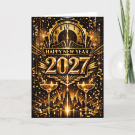 Cartão De Festividades Bold Gold Art Deco City New Year 2027