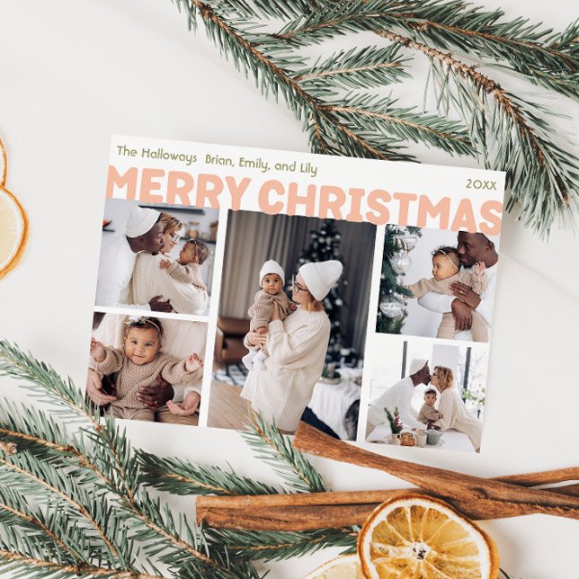 Cartão De Festividades Bold Modern Feliz Natal Cinco Foto (Criador carregado)