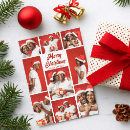 Cartão De Festividades Bold Red Merry Christmas Photo Collage 2025