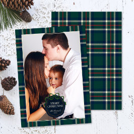 Cartão De Festividades Bold Tartan Plaid Green Christmas Photo