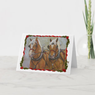 Cartão De Festividades Boletim de Natal belga sobre cavalos