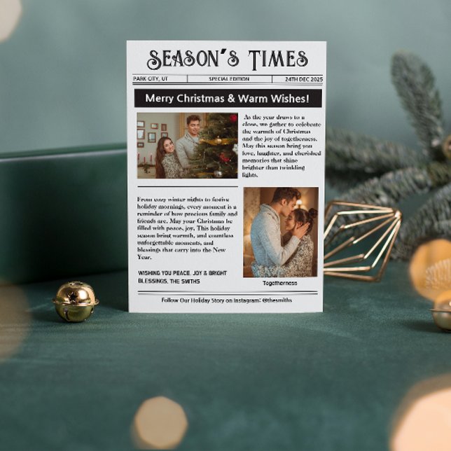 Cartão De Festividades Boletim Informativo Arquivo de Colagem de Fotos de (what a year christmas cards modern photo collage year in review black and white family newsletter)