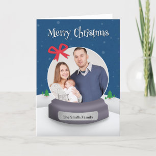 Cartão De Festividades Bolha de Neve com Foto Personalizada de Natal 