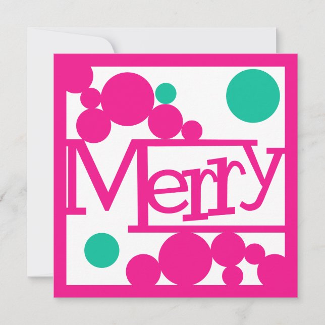 Cartão De Festividades Bolhas Retrô Alegres Rosa e Verde (Frente)