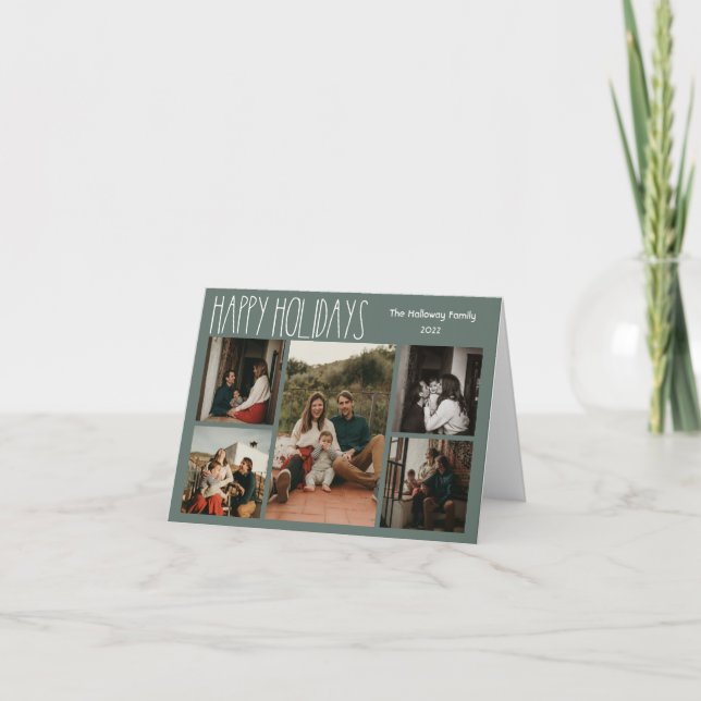 Cartão De Festividades Bolinhas Green Boho Dobrou Cinco Foto (Frente)