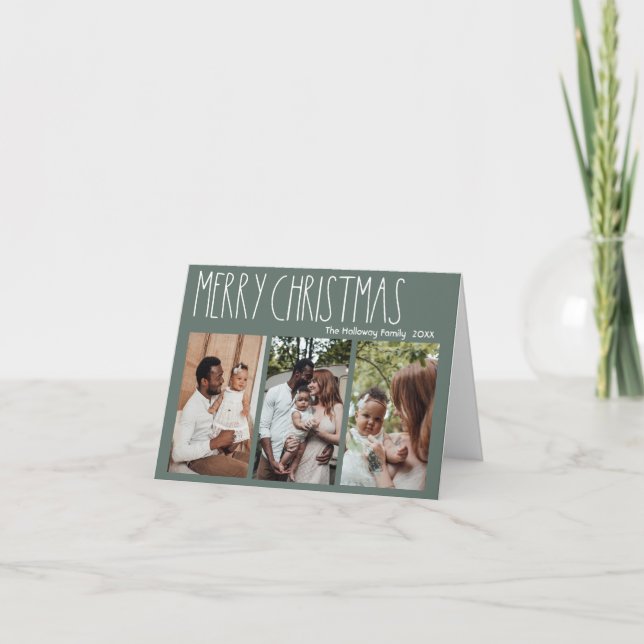 Cartão De Festividades Bolinhas Verde Natal Três Foto Dobrada (Frente)