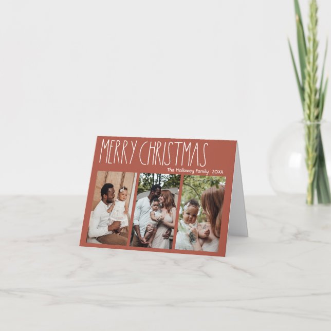 Cartão De Festividades Bolinhas Vermelha Natal Três Foto Dobrada (Frente)