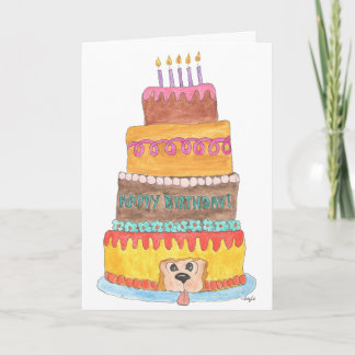 Cartão De Festividades Bolo de Aniversário com Cachorro