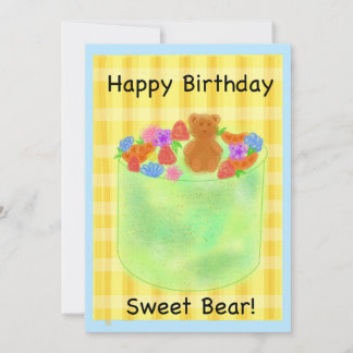 Cartão De Festividades Bolo de Aniversário com Urso de Festa - Cartola de