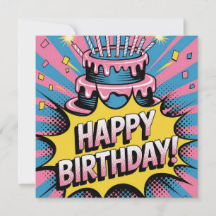 Cartão De Festividades Bolo de Aniversário Feliz de pop Art