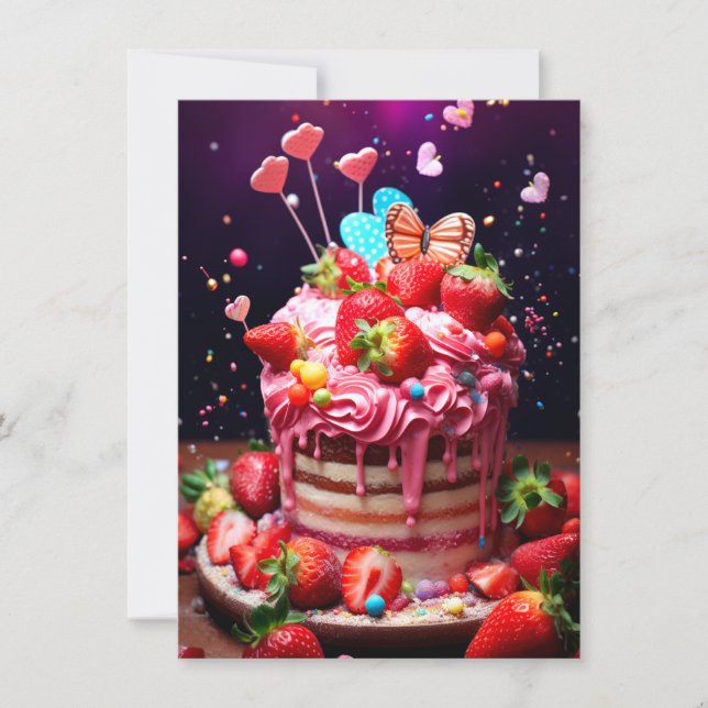 Cartão De Festividades Bolo de Morango (Frente)