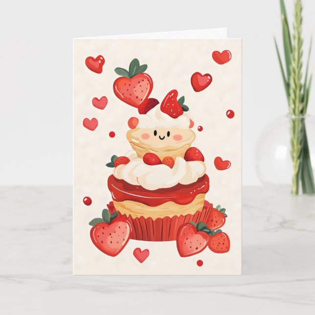 Cartão De Festividades Bolo de Morango Dia Mais Doce (Frente)