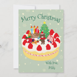 Cartão De Festividades Bolo de Natal Urso Moderno Fofo Verde Musgo Person
