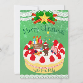 Cartão De Festividades Bolo de Natal Urso Verde Fofo Moderno Personalizad