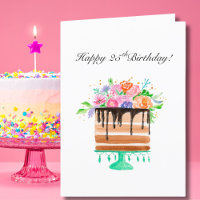 Bolo Floral Aquarela Feliz 25º Aniversário 