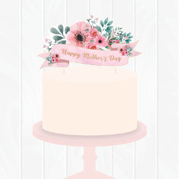 Cartão De Festividades Bolo Floral para o Dia das Mães Topo/Carta de Aber