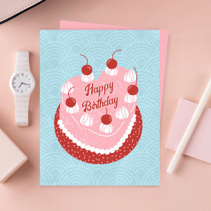 Cartão De Festividades Bolo fofo coração feliz aniversário