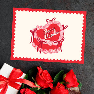 Cartão De Festividades Bolo fofo coração laço vermelho feliz dia dos namo