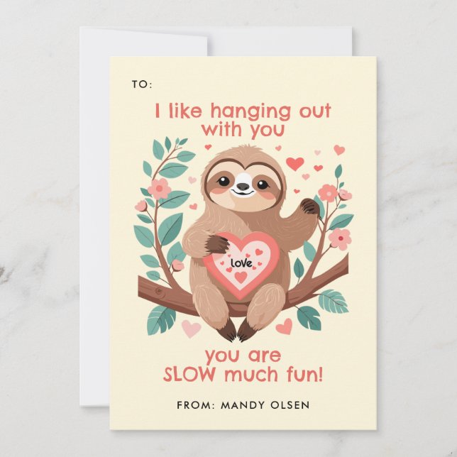 Cartão De Festividades Bolsa de Dia de os namorados Punny Sloth (Frente)