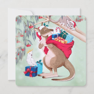 Cartão De Festividades Bolsa de Santa Canguru Cacatua Possum Feliz Natal