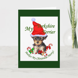 Cartão De Festividades Bolsas de Natal de Yorkshire Terrier